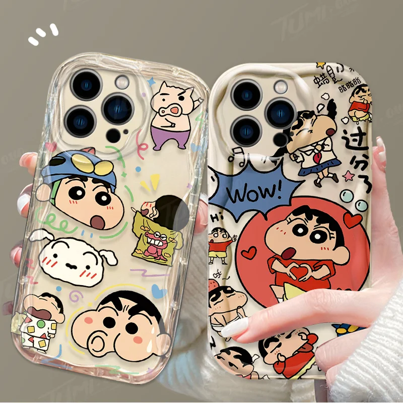 Cute C-Crayon S-ShinChan 3D Wave Case For iPhone 15 14 13 12 11 Pro Max X XR XS 8 7 6 6S Plus SE 2020 Shockproof Silicone Cover