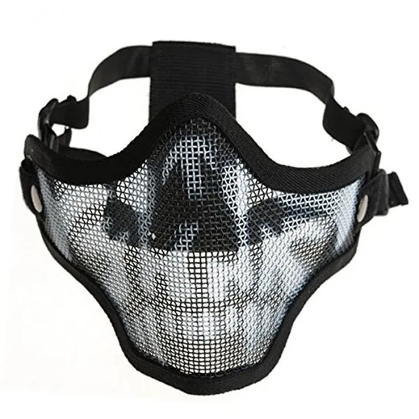Outdoor Metal Mesh Protective Mask Black Half Face Mask Adjustable Elastic Headband Breathable for Cs Games