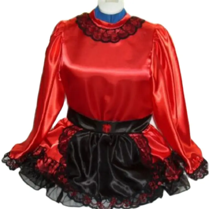 French Sissy Adult Baby Neutral CD / TV Fetish Satin Red Black Organza Dress and Skirt Maid Dress Can Be Customized