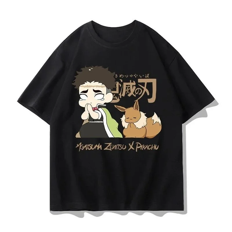 2026 Summer Demon Slayer Blade X Pok É Mon Lament Island Journey To The Underworld X Eevee Printed Cotton Loose T-shirt, Unisex