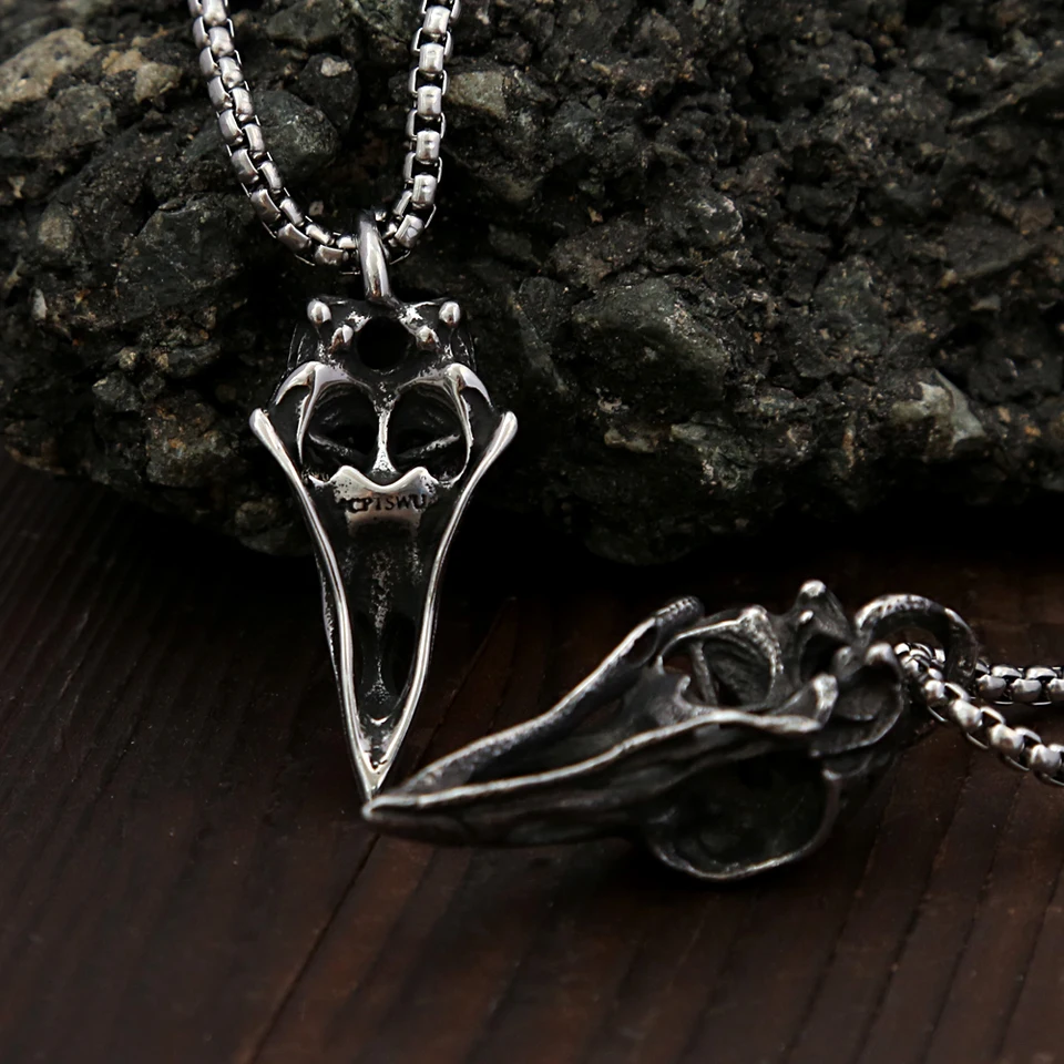Retro Nordic Odin Crow Skull Pendant for Men Women Gothic 316L