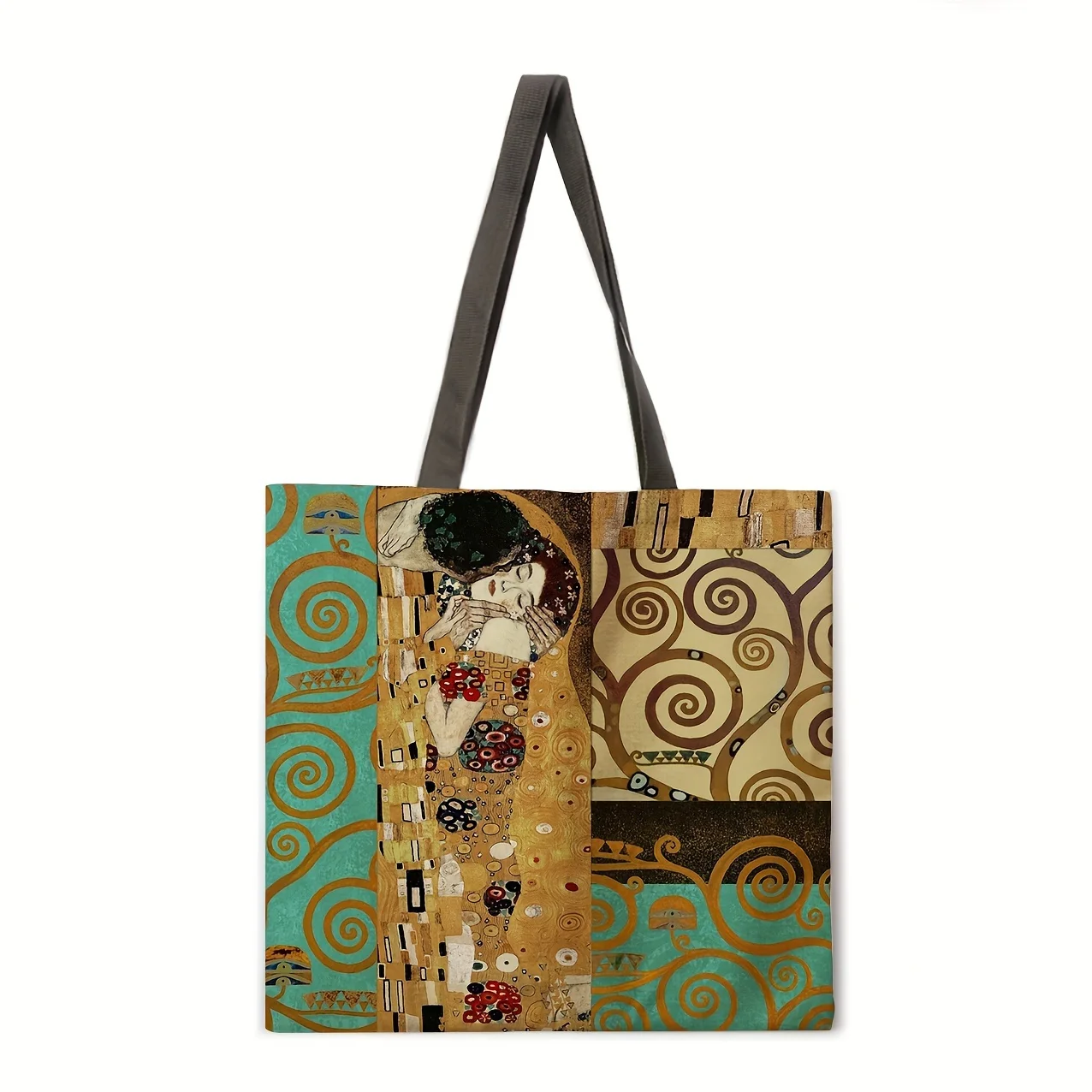 Golden Retro Oil Painting Pattern Shoulder Bag, Lightweight Versatile Carry On Shopping Handbag For Women Tote Bag