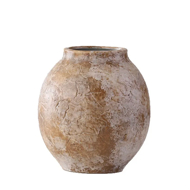 PYH brown coarse pottery new Chinese ceramic vase hydroponic decoration simple flower arrangement plant