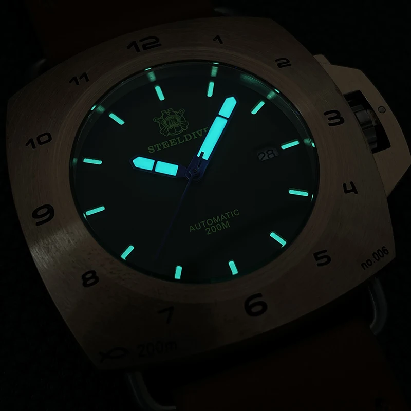 Steeldive Men Diver Watch Sport 47mm Bronze Automatic Wristwatch Military 20Bar Waterproof Luminous Sapphire NH35 Square Case