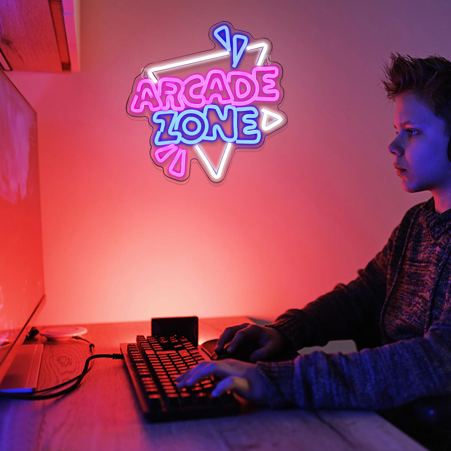 Arcade Zone Neon Led Teken Retro Game Room Decoratie Thuis Slaapkamer Bar Party Gaming Club Art Wall Light Up Borden Cadeau voor Gamer