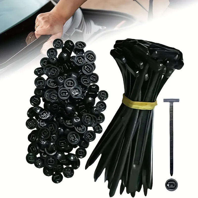 200PCS Nylon Universal Cable Tie Buckle Zip Ties Heavy Duty with Pin & Button Design Car Daily Repair Applicable Toengine Lower