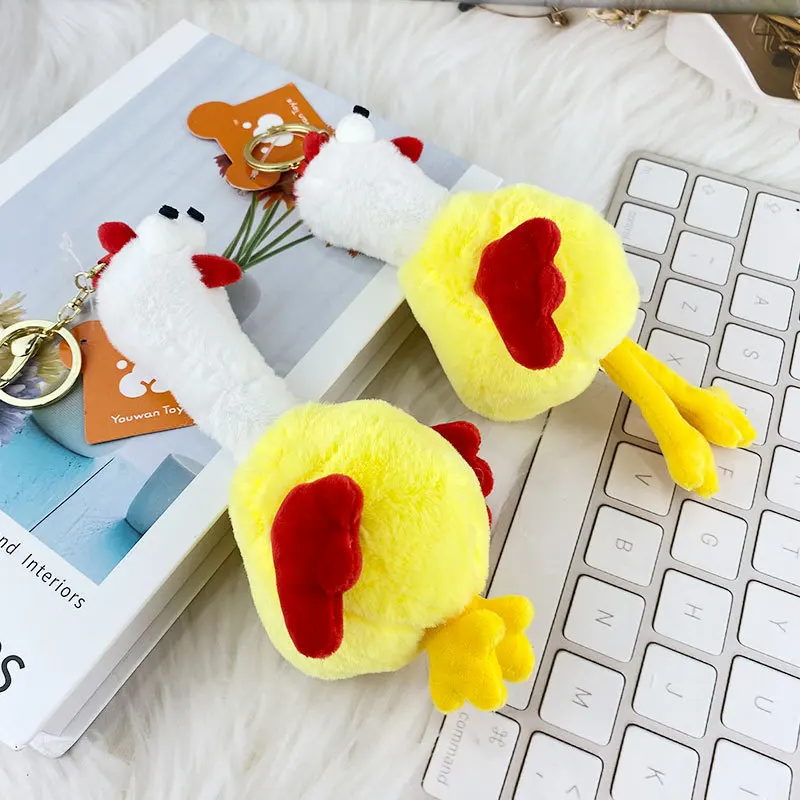 Novelty Funny Pull-out Body Roosters Plush Toy Keychain Pendant Creative Fun Plush Big Eyes Rooster Backpack Pendant Best Gifts