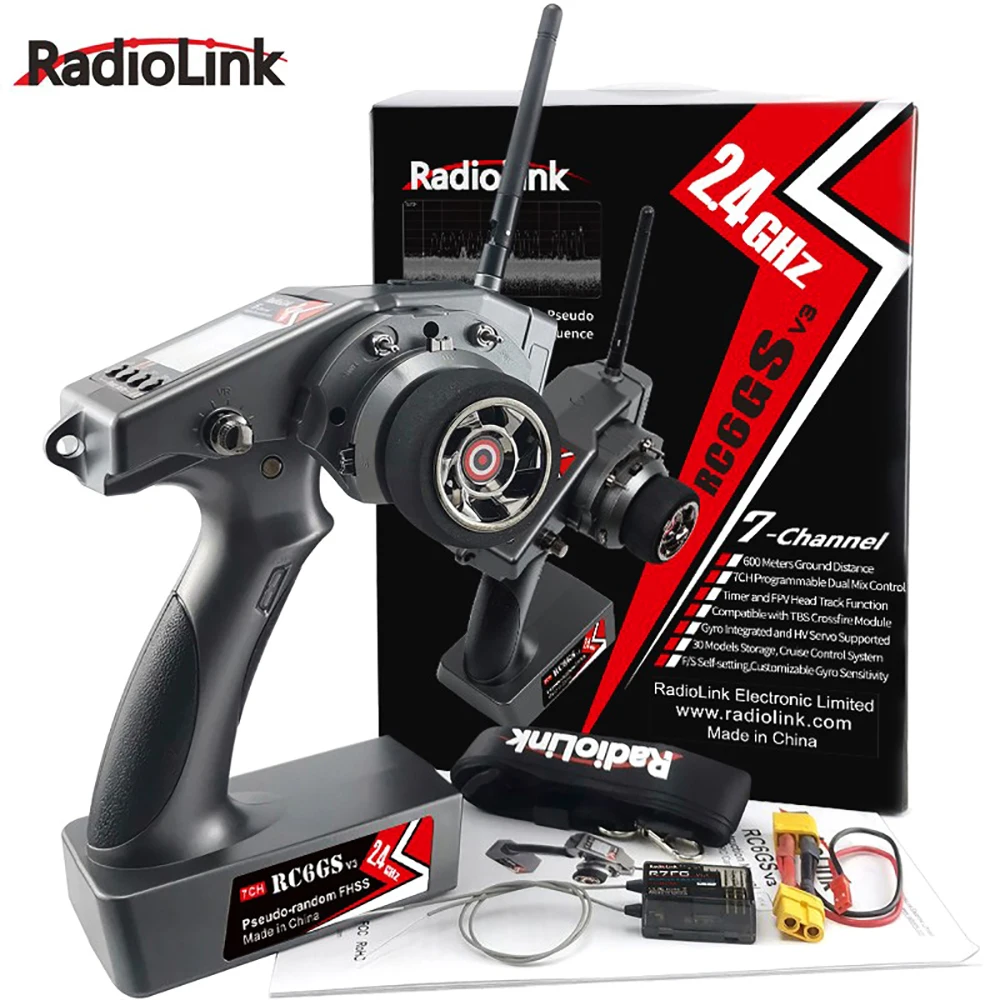 

Radiolink RC6GS V3 2.4G 7 Channel Radio Transmitter with R7FG Receiver Gyro Telemetry Included Remote Controller for RC Car Boat