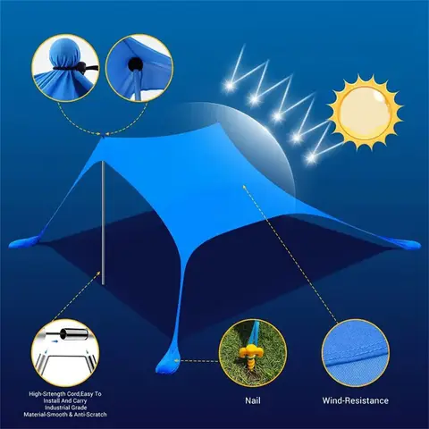 4x3m 3x3m Markis Vattentät Presenning Tält Skugga Ultralätt Trädgårdstak Solskydd Utomhus Camping Hängmatta Regn Flyga Strand Solskydd 10 best sales Sun Shelter-stranden - №7