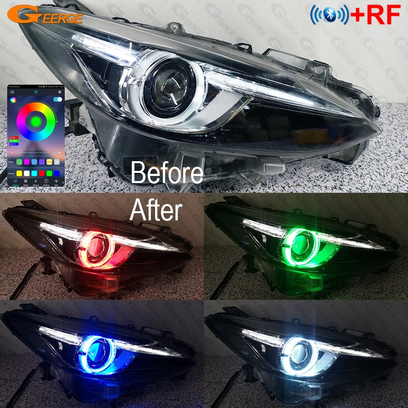 For Mazda 3 Mazda3 Axela BM BN RF Remote Bluetooth-Compatible APP Multi-Color Ultra Bright RGB LED Angel Eyes Kit Halo Rings