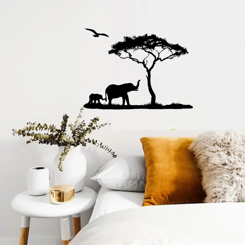 Mother Elephant Tree Wall Decal Sticker Africa Savanna Animal Zoo Nursery Kids Decor Jungle Animals Decals for Kids Rooms #560