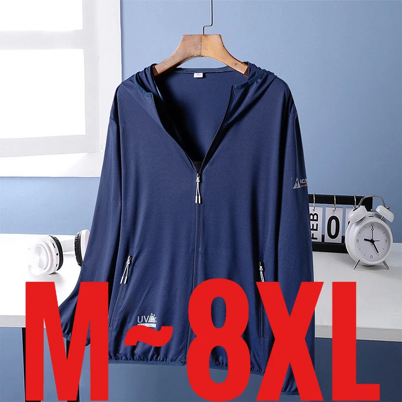 Plus Size Men's Sunscreen Jacket Hooded Sun Anti UV Protection Coat Male Summer Big Large Quick Dry Ice Silk Fishing Skin Sports
