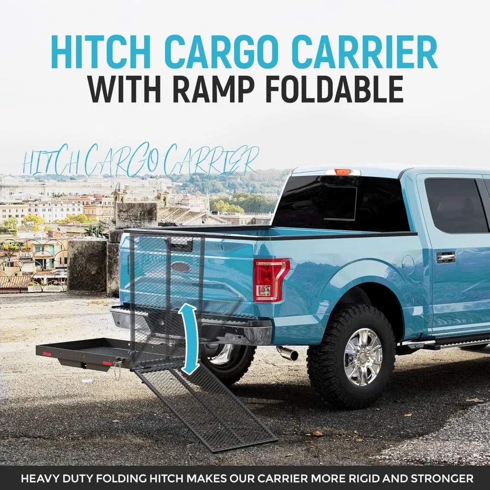 Cargo Carrier w/Ramp Foldable 500 Lbs Capacity Hitch Mount Steel Wheelchair Carrier Mobility Scooter Ramp Receiver