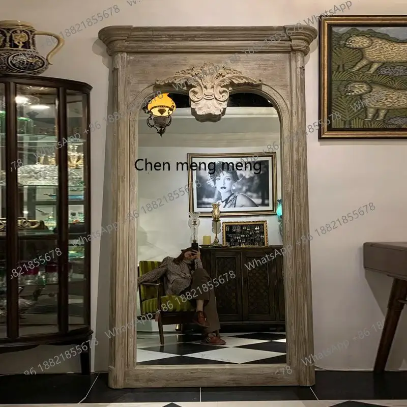 European Retro Store Check-in Vintage Floor-standing American Carved Dressing Wall-mounted Fitting Mirror