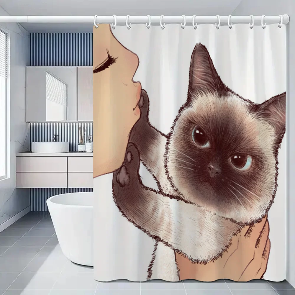 Shower Curtains for Bathroom Accessories Cat Folding Partition Bathroom Sets Full Set European Curtain Bath Bedrooms Things the