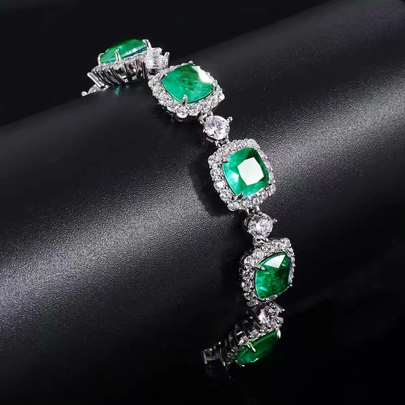 Vintage Luxury Silver Color Square Emerald Bracelets for Women Girls Fashion Banquet Dress Bracelet Party Wedding Jewelry Gift