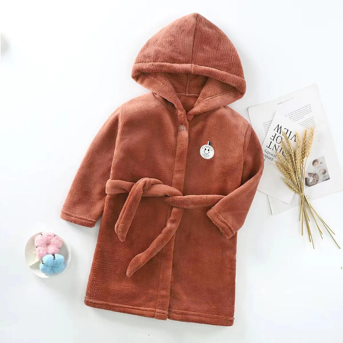 luxury classics design hooded Polyester fleece flannel Baby Kids robe Animal Bathrobe  for boys and girl