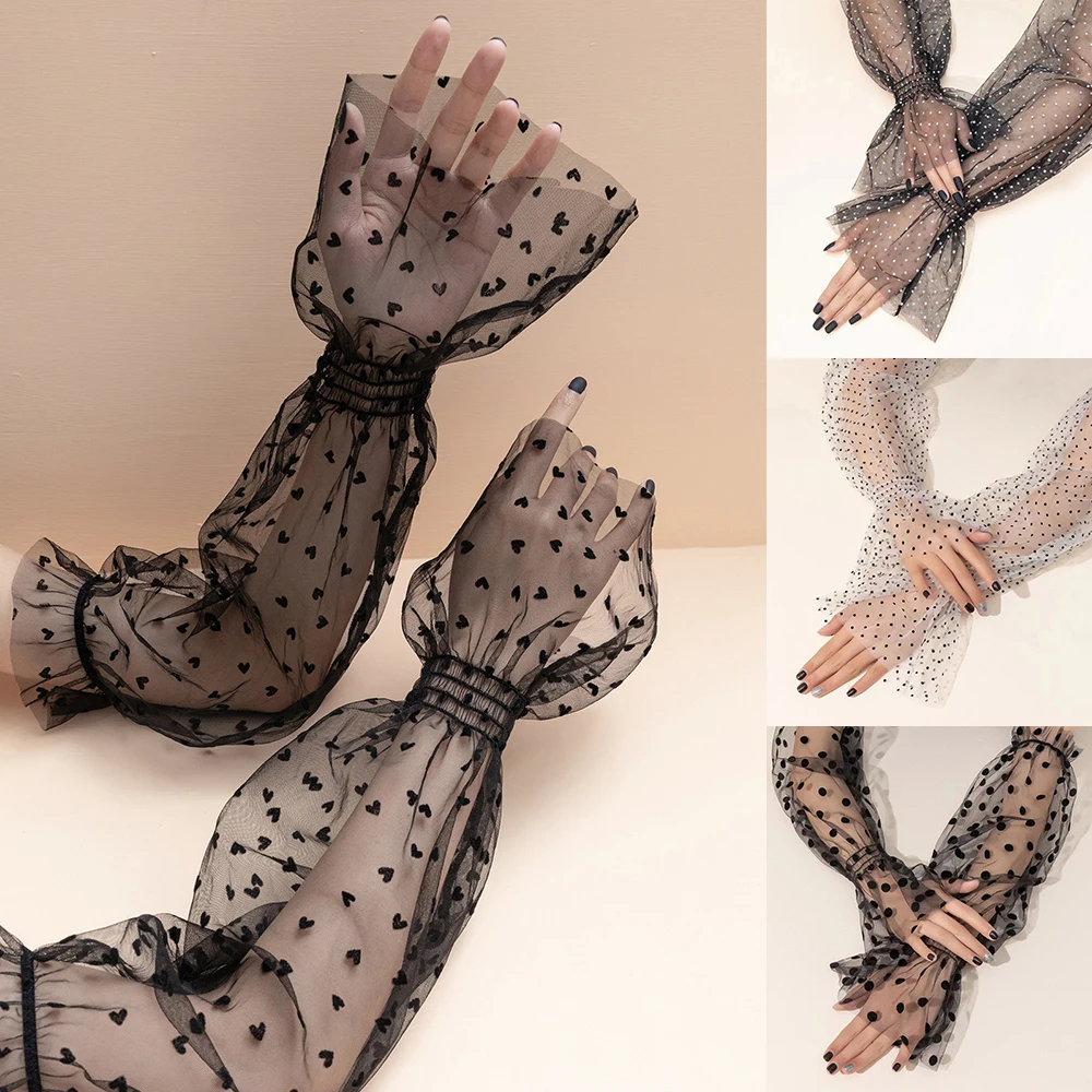 Long Lace Gloves Gothic Thin Hollow Fingerless Gloves Women Sun Protection Sleeves Oversleeve Mesh Arm Sleeve Sunscreen Mittens