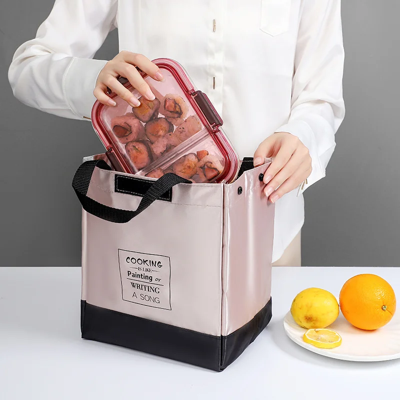 

Polyester Portable Sticky Lunch Bag Simple Insulated Outdoor Picnic Bag Large Capacity Bento Bags Waterproof Fashion Handbag
