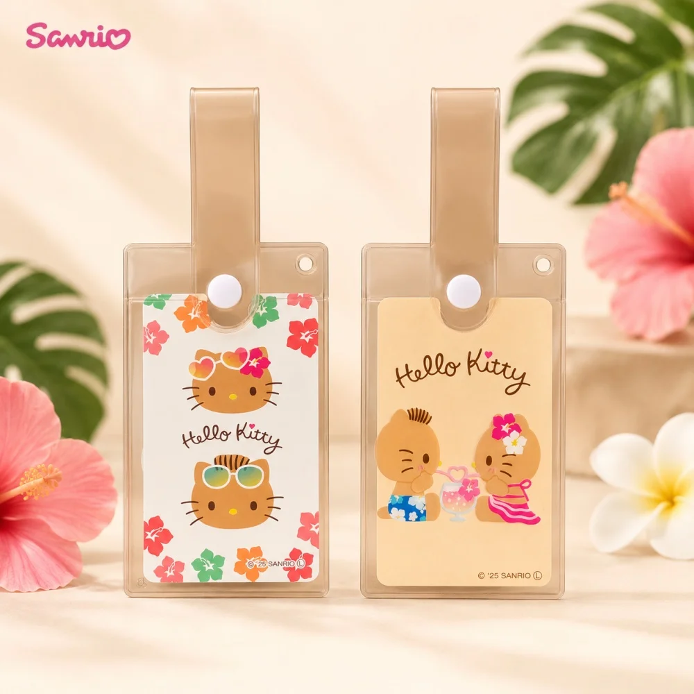 Genuine Sanrio Hello Kitty Clear Card Holder Cute Tanned Kitty ID Badge Case for Bus Card Work Pass Travel Girls Gifts view 2