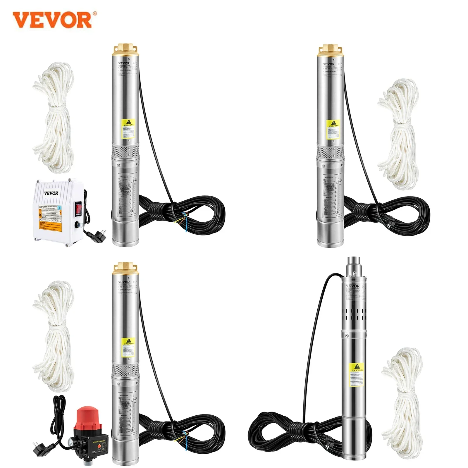 VEVOR Deep Well Submersible Pump Stainless Steel Water Pump 370W/550W/750W/1100W Large Flow Rate High Head Lift Extracting Water