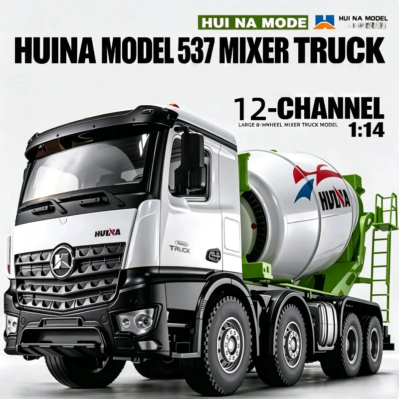 New Hot Huina 1537 Remote Control Car Twelve Channels Full Proportion Concrete Cement Mixer Truck Eight Wheel Model Toy Gift