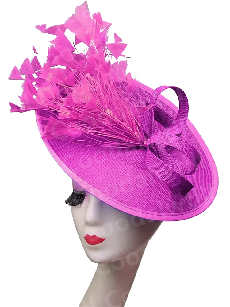 Bride Wedding Church Fascinator Headpiece Women Feather Derby Chapeau Cap With Headband Femme Fashion Party Tea Pillbox Cap