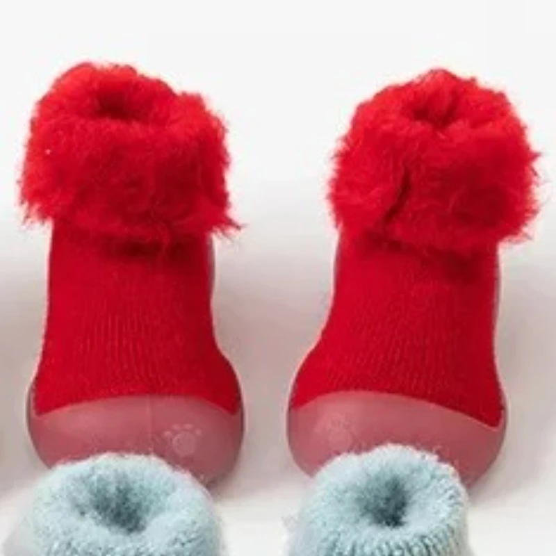 

Solid brushed thickened mid-tube shoes and socks baby plus velvet warm floor shoes soft sole anti-slip toddler shoes