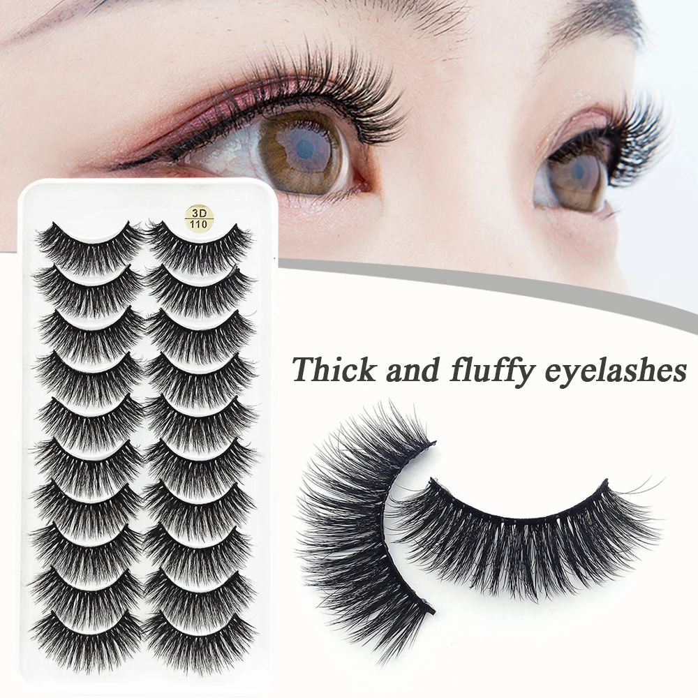 Fake Lashes 3D Faux Lashes Natural Look Wispy 12MM False Eyelashes 10 Pairs Pack