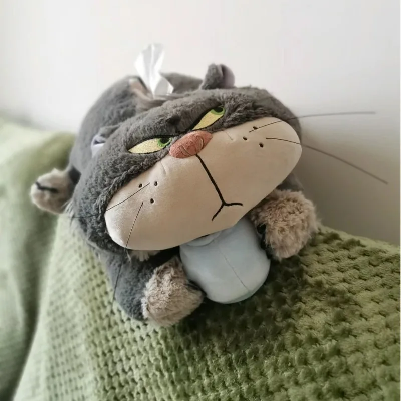 Disney Lucifer the Cat Plush Tissue Box Cover from Cinderella, 45cm Soft Stuffed Animal Decorative Holder with Zipper