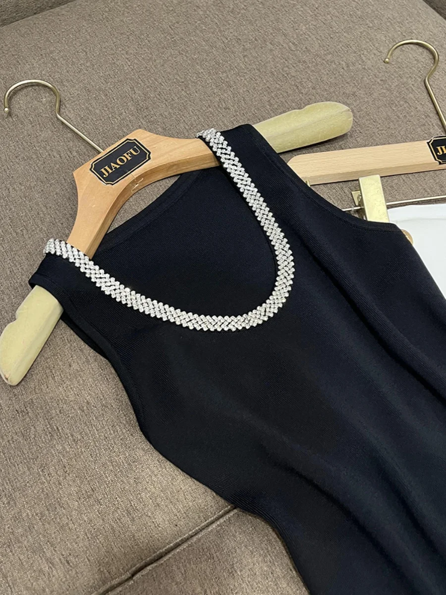 

White Slim Fit Vest Strapl Ne Button Heavy Industry Design Commute Sle Svel Women's Faion Summer Top