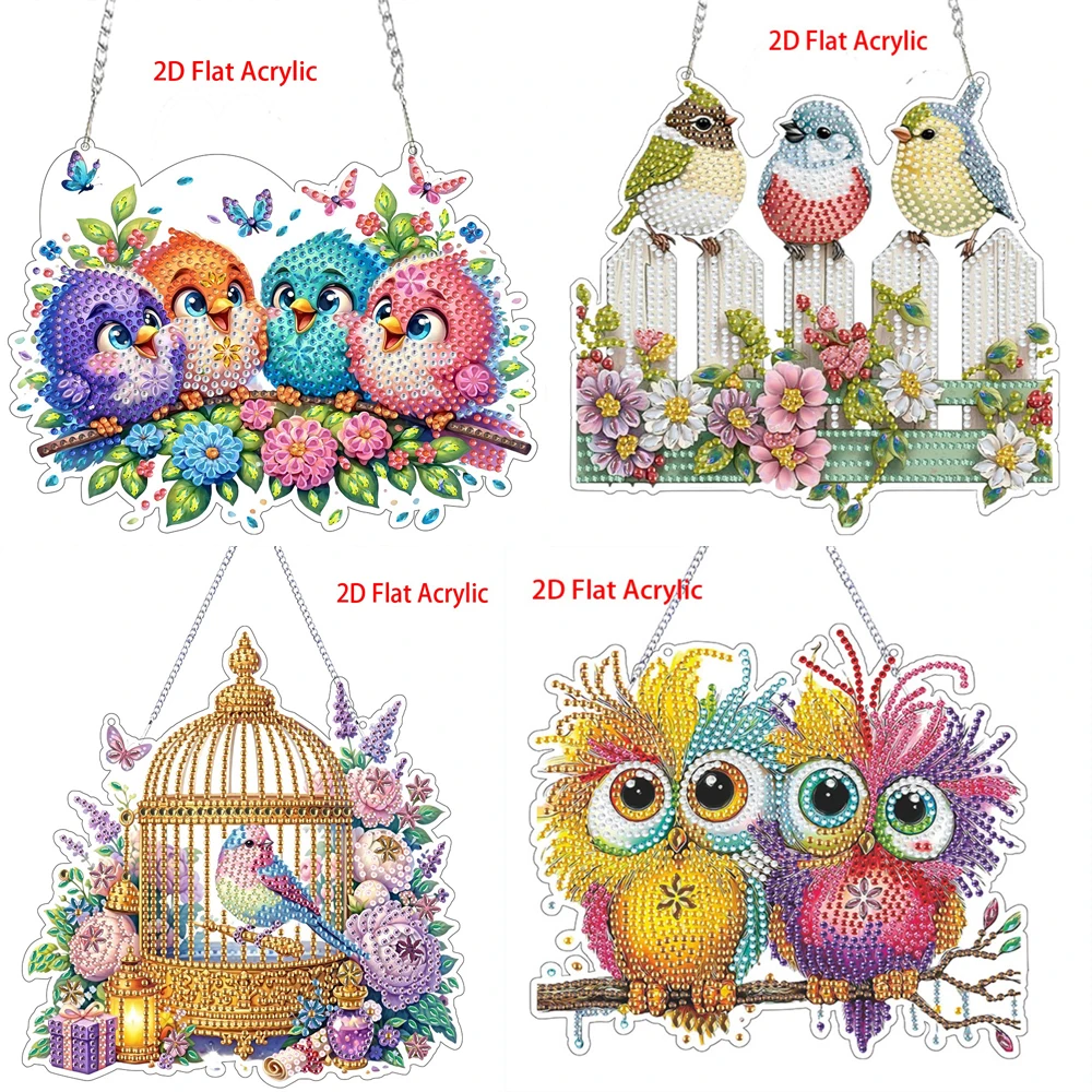 2D Flat Acrylic, 5D DIY Diamond Painting Kit Suitable for Beginners, Acrylic Mosaic Handmade Craft Pendant, Animal and Bird Patt