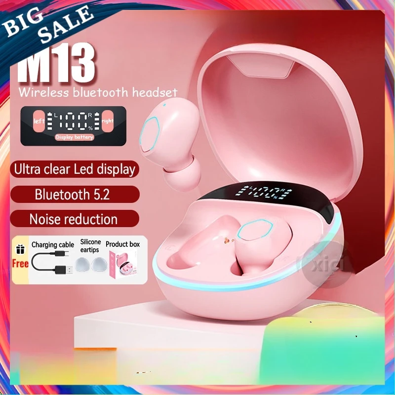 M13 NEW TWS Wireless Earbud Bluetooth 5.2 Earphone In Ear HiFi Stereo Earphone With Mic Waterproof Earplugs Bass Music Headset