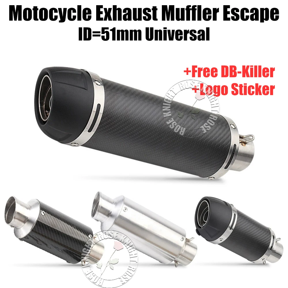 51MM Universal Moto Exhaust Muffler Escape Pipe For Ninja250400 Z4009001000 R1615 MT0709 GSR600 FZ6N CBR300 GSX2501000 ZX14R ETC