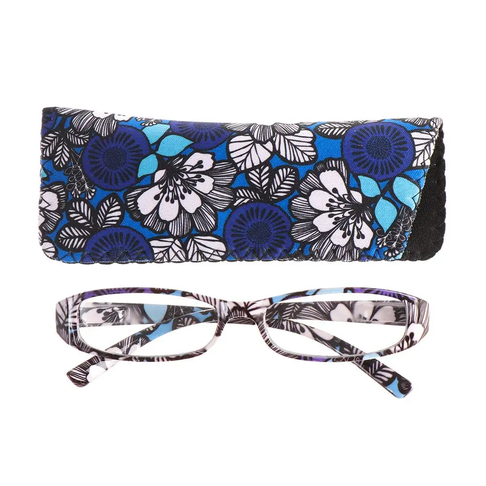 New Fashion Women Flower Print Resin Reading Glasses Spring Hinge Rectangular Presbyopic Matching Pouch