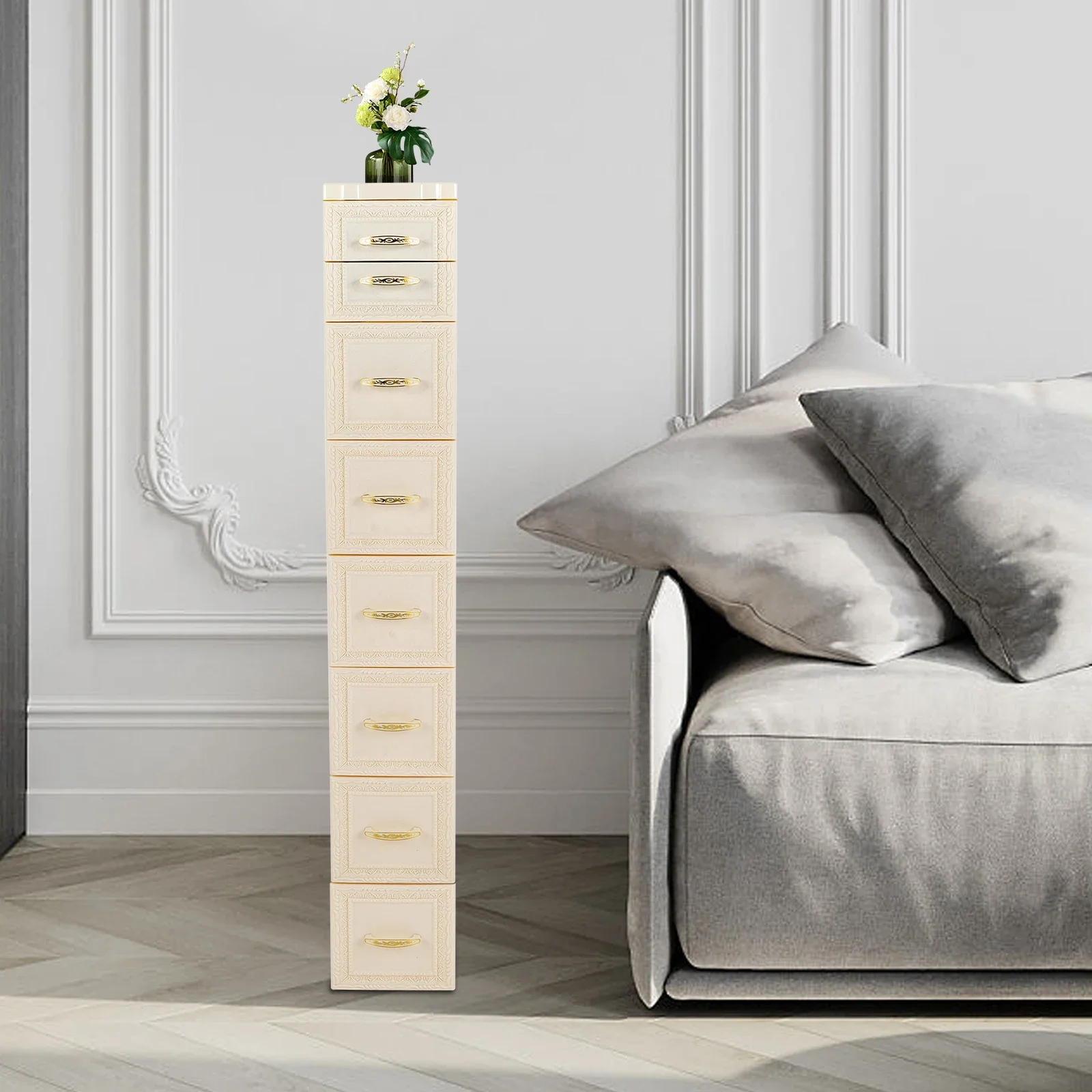 32*18*116 سنتيمتر سبعة طبقة الحليب الأبيض خزانة بلاستيكية ريترو ستايل صندوق منظم منزلي للعب أشتات