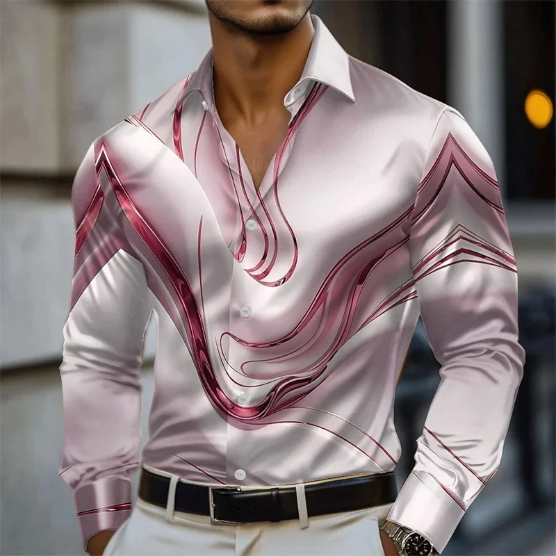 2025 Mens Geometric Marble Abstract Art Shirt Formal Shirt Long Sleeve Fashion Casual Vacation Lapel 3D Printed Button Shirt