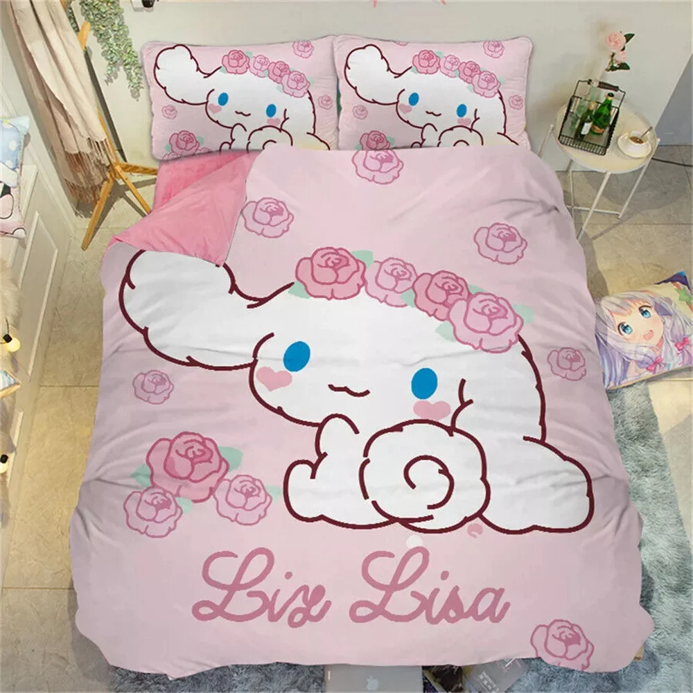 Cinnamoroll-funda nórdica de dibujos animados para niños, juego de cama Kawaii para adolescentes, Linda funda de edredón de poliéster, decoración de dormitorio para Twin, Queen y King