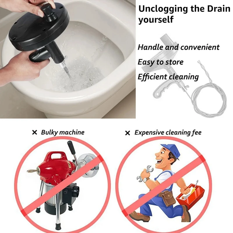 Hand Manual Drain Clog Remover With Flexible Wire Rope Reusable Drain Cleaner With Non-Slip Handle Durable ,7Meter