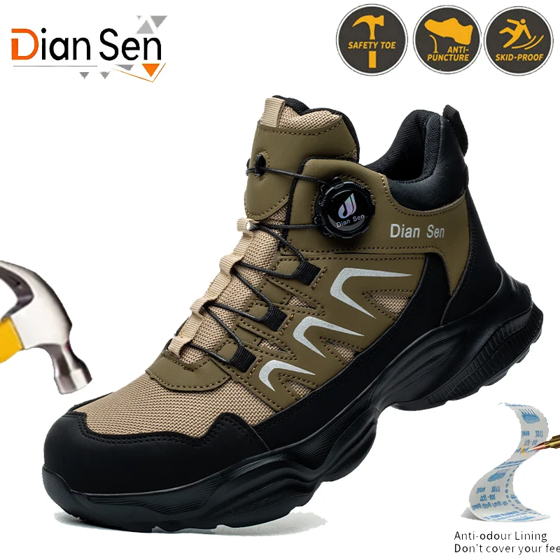 

Men's Safety Boots Steel Toe Anti-smash Anti-Puncture Boots Breathable Rotary Button Sneakers Indestructible Shoes Hiking Shoes