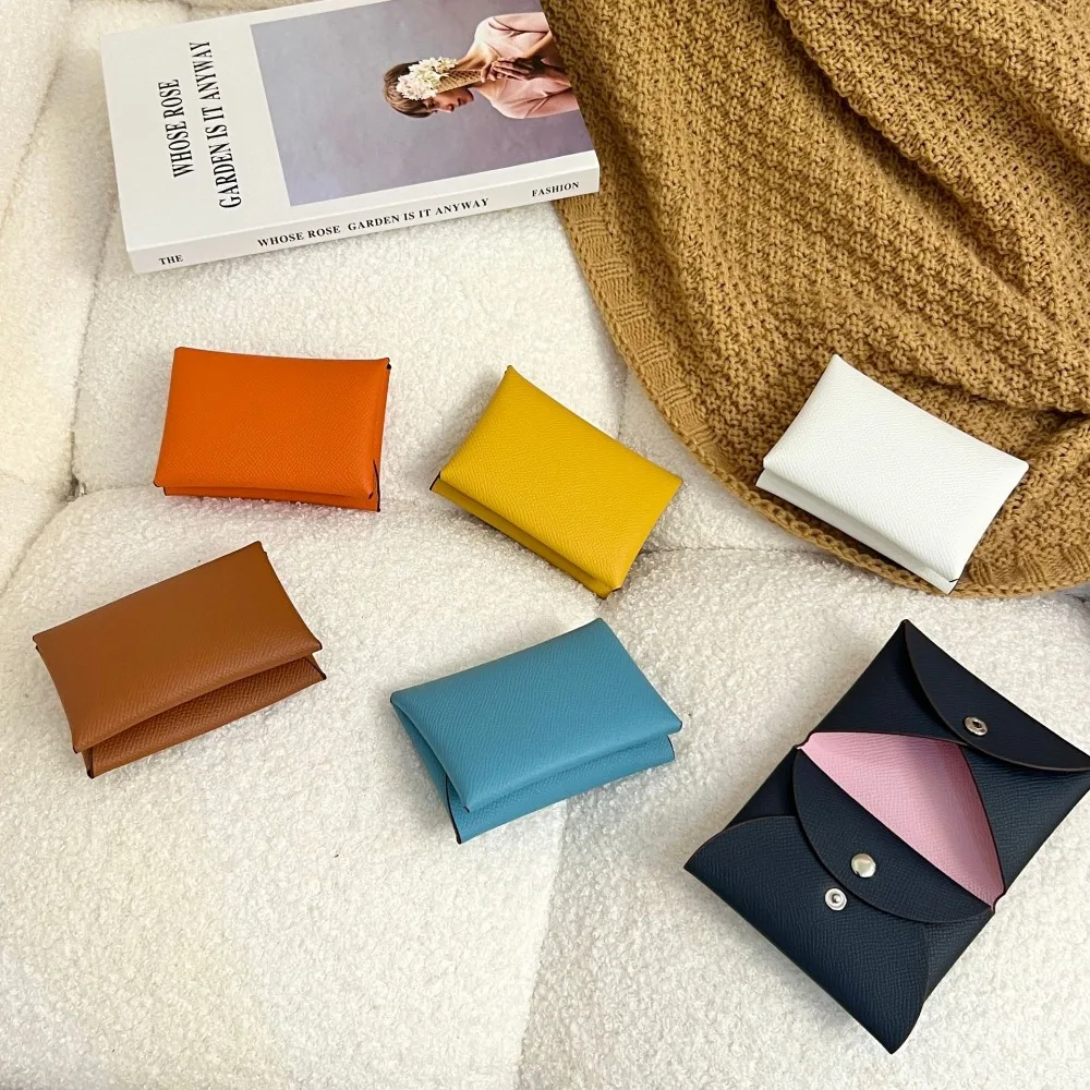 Card Bag Women's Leather Half-fold Card Clip Snap Buckle High-end Card Change Coin Bag. Simple Fashionable and Versatile