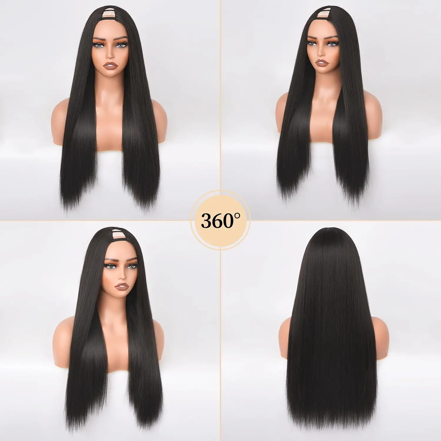 密度220 V字型ストレート人毛ウィッグ ナチュラルブラック 100%人毛 ブラジル人毛ウィッグ 女性用 V字型