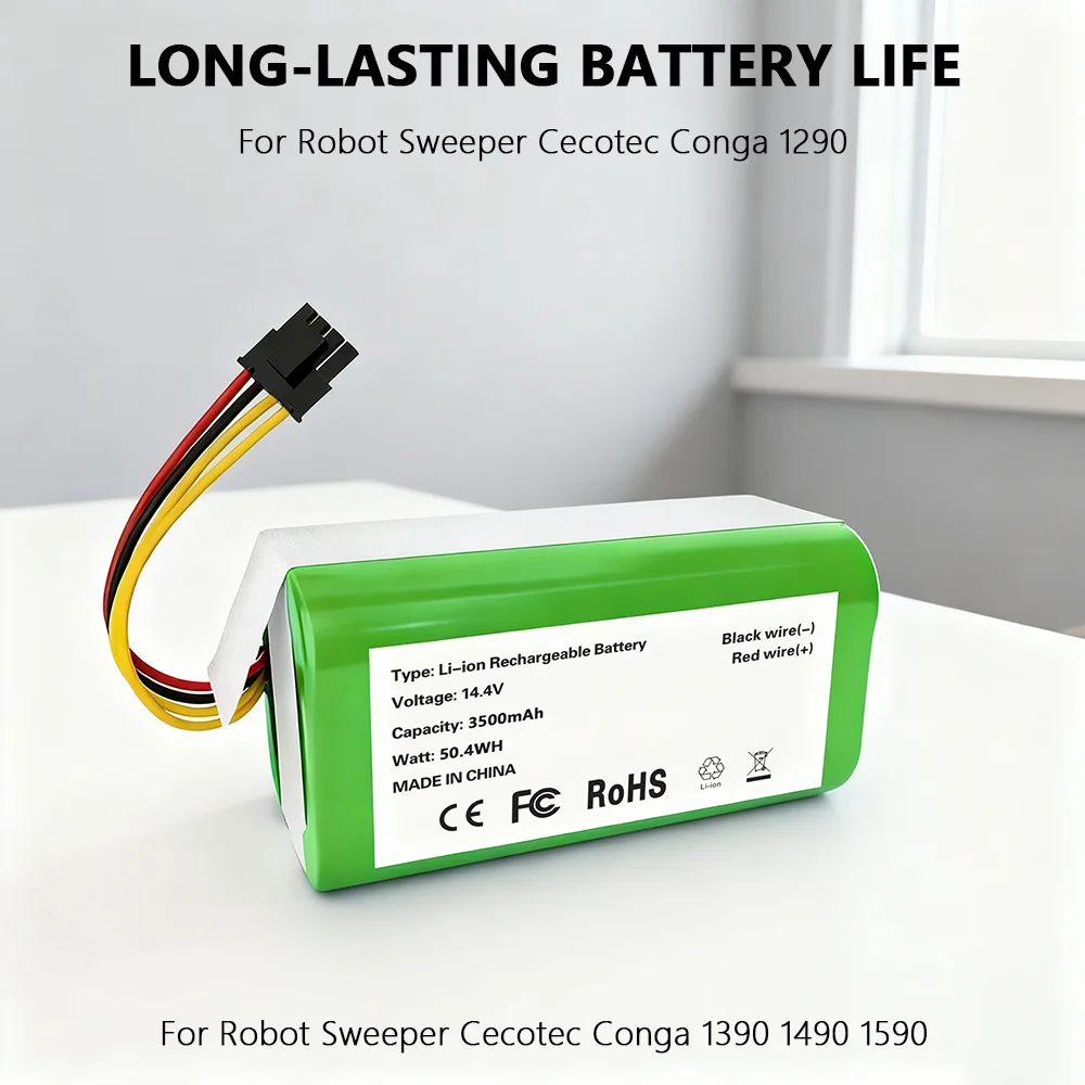 

14.4V 3500mAh Li-ion Robot Vacuum Replacement Battery for Cecotec Conga 1290 1390 1490 1590 Genio Deluxe 370 Gutrend Echo 520