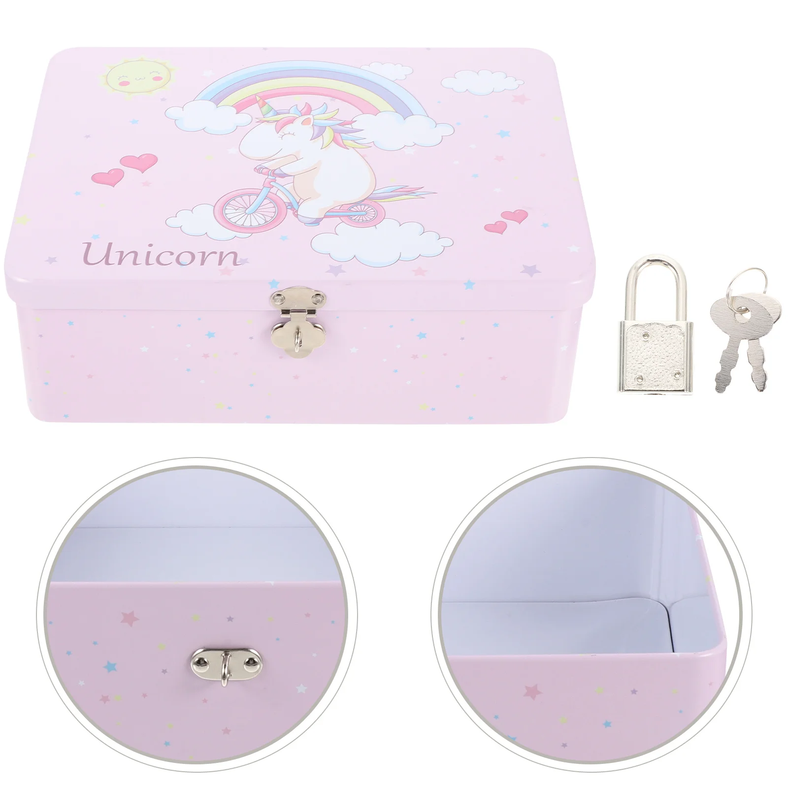 

Unicorn Storage Box Metal Tinplate Container Lock For Jewelry Keepsakes Wedding Party Tin Case Small Lockable Organizer