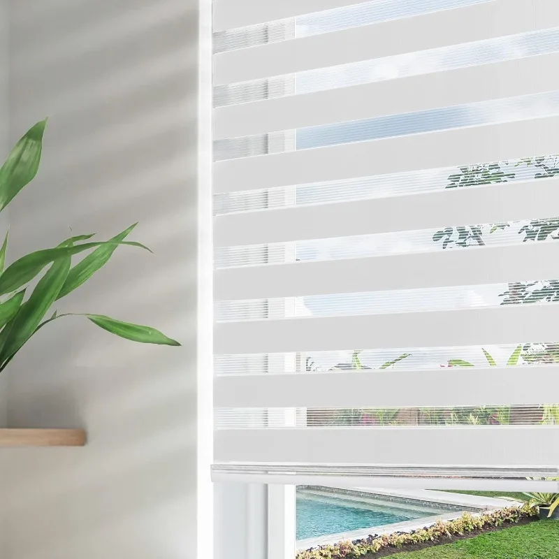 Joydeco Persianas Zebra Inalámbricas para Ventanas, Persianas Zebra de Parada Libre de Doble Capa Control de Luz de Privacidad Hogar (35" L X 75" A, Blanco)