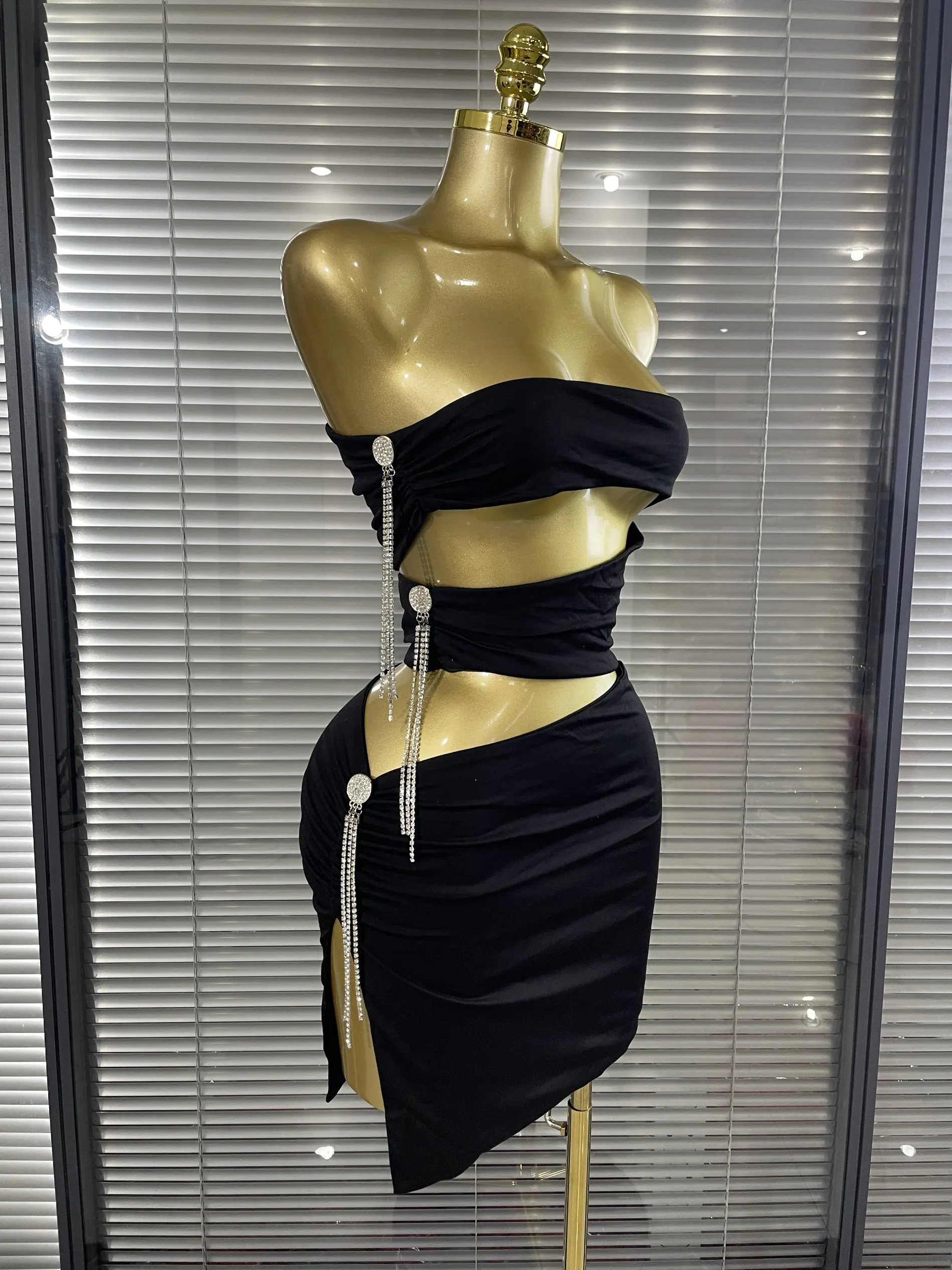 night club mini dresses Women Sexy Strapless Holes Shining Diamond Chain Bodycon Dress Nightclub Party Celebrate Bar Dancer Performance Stage Wear Backless dress Color::#29-Green ANNI2025 Burgundy Bridesmaids Dresses with it combines sexy elegance