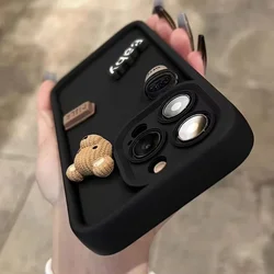 Cute 3D Cartoon Bear Coffee Case For iPhone 15 12 11 13 14 16 17 Pro Max 7 8 Plus X Xs Xr 15plus 16e Soft Silicone Matte Cover