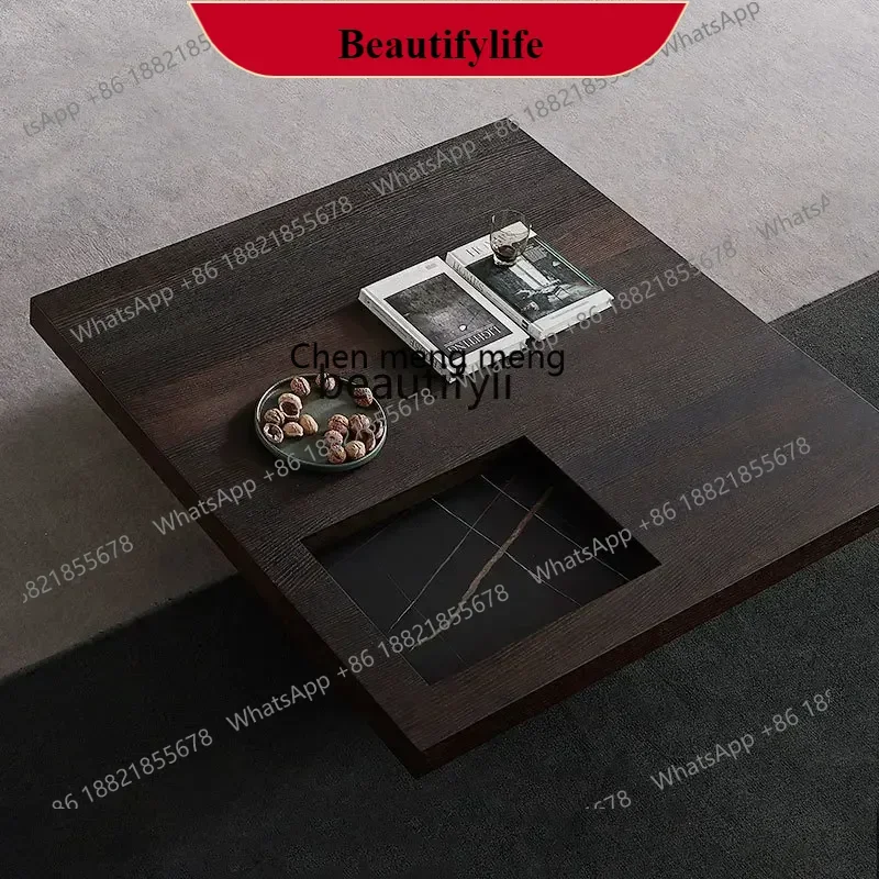 

G153 Minimal small apartment, simple living room creative square smoked veneer rock slab designer coffee table