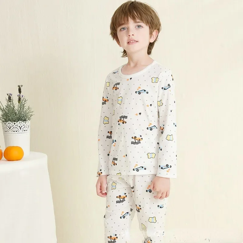 Children Pajamas Suit Unisex Baby Long Sleeved Clotehs Spring Autumn Cartoon Soft Sleepwear Kids Dinosaur Christmas Pijamas Set