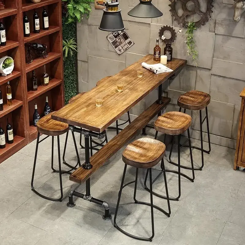 Mesa de Bar alta de estilo Industrial Vintage para restaurante, losa de madera maciza para exteriores, último diseño, 2022